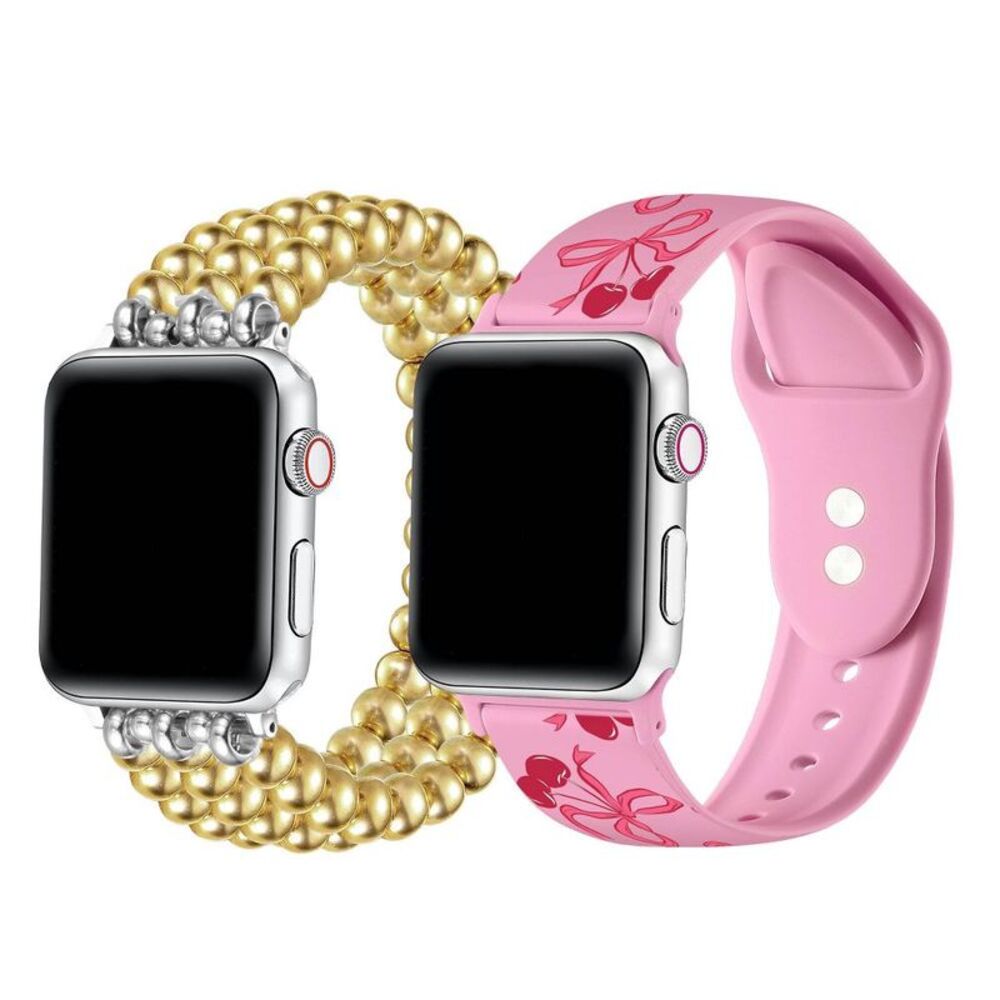 2pk Universal Smart Watch Band Set 20mm Gold Bead/Pink Silicone